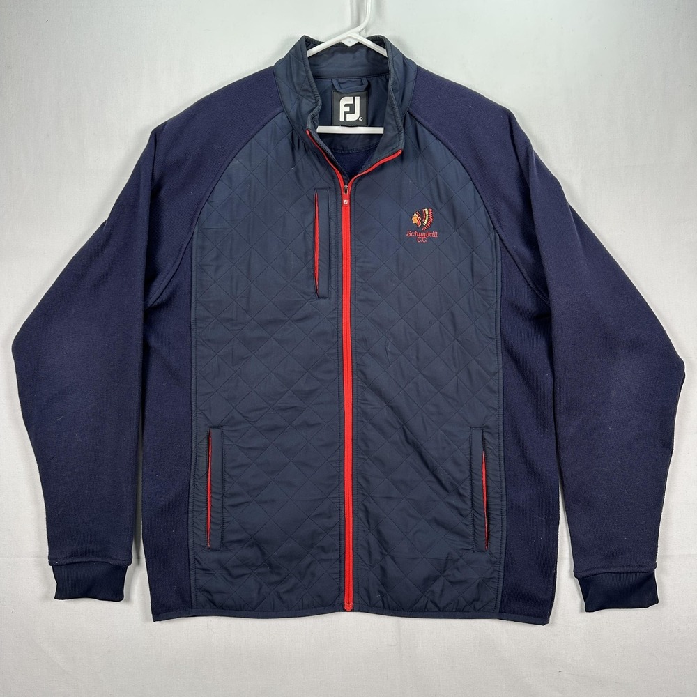 FootJoy Jacket Mens Large Navy Quilted Full Zip Golf Schuylkill‎ CC Logo Fleece